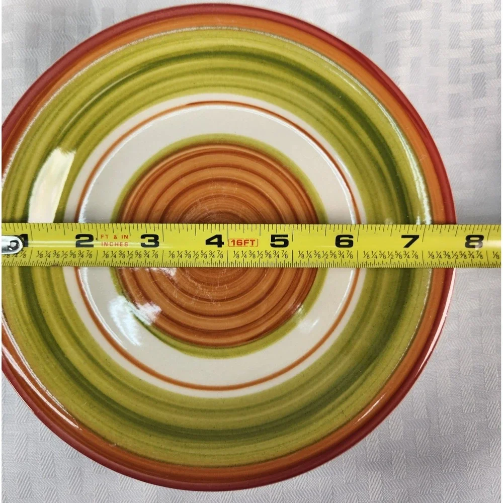 Set of 4 Pier 1 Valencia Salad Dessert Bread Plates Orange Green Swirl Stoneware